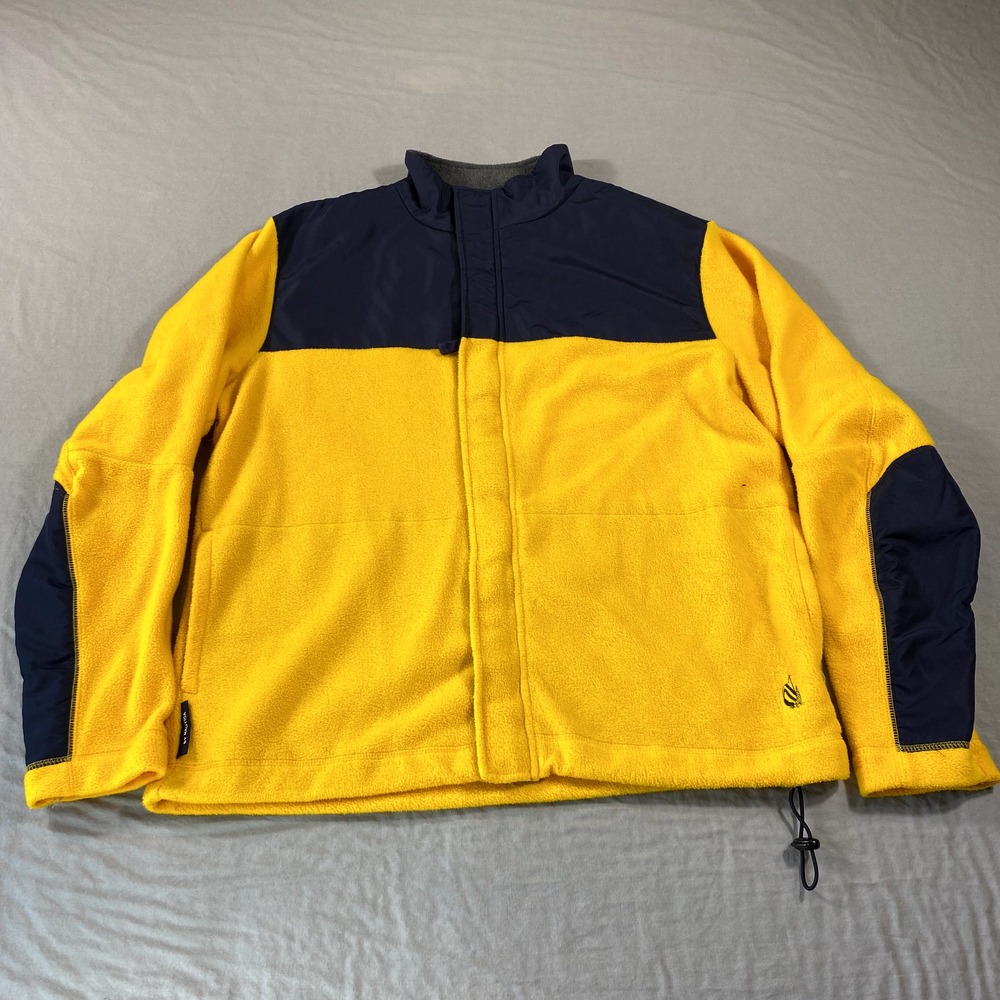 VINTAGE Nautica Jacket Mens Medium Yellow Fleece Full Zip Sailing USA Made 90s